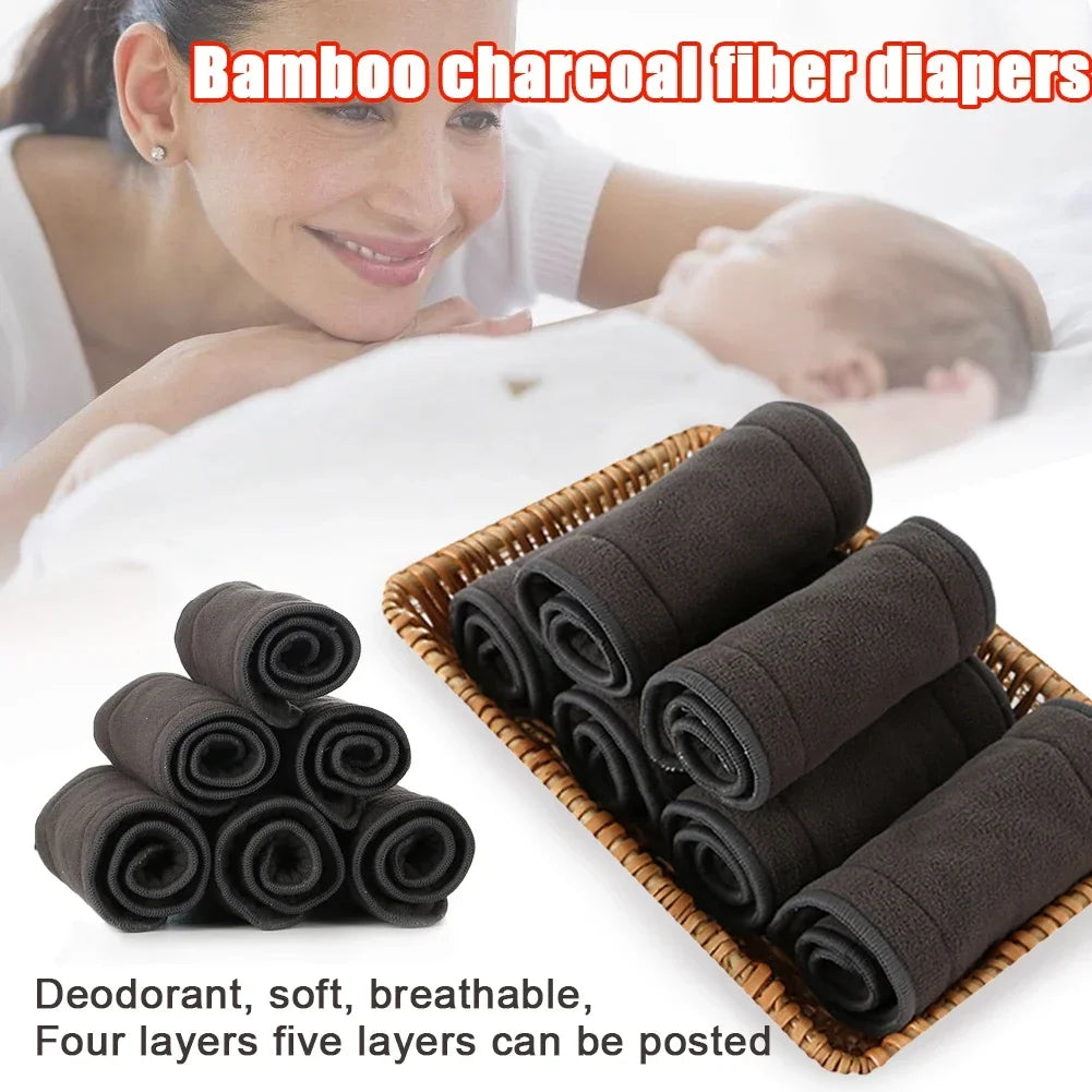 1PC Adult Diaper Insert 4/5-Layer Bamboo Charcoal High Absorption Washable Cloth Diapers Liner Reusable Nappies for Incontinent