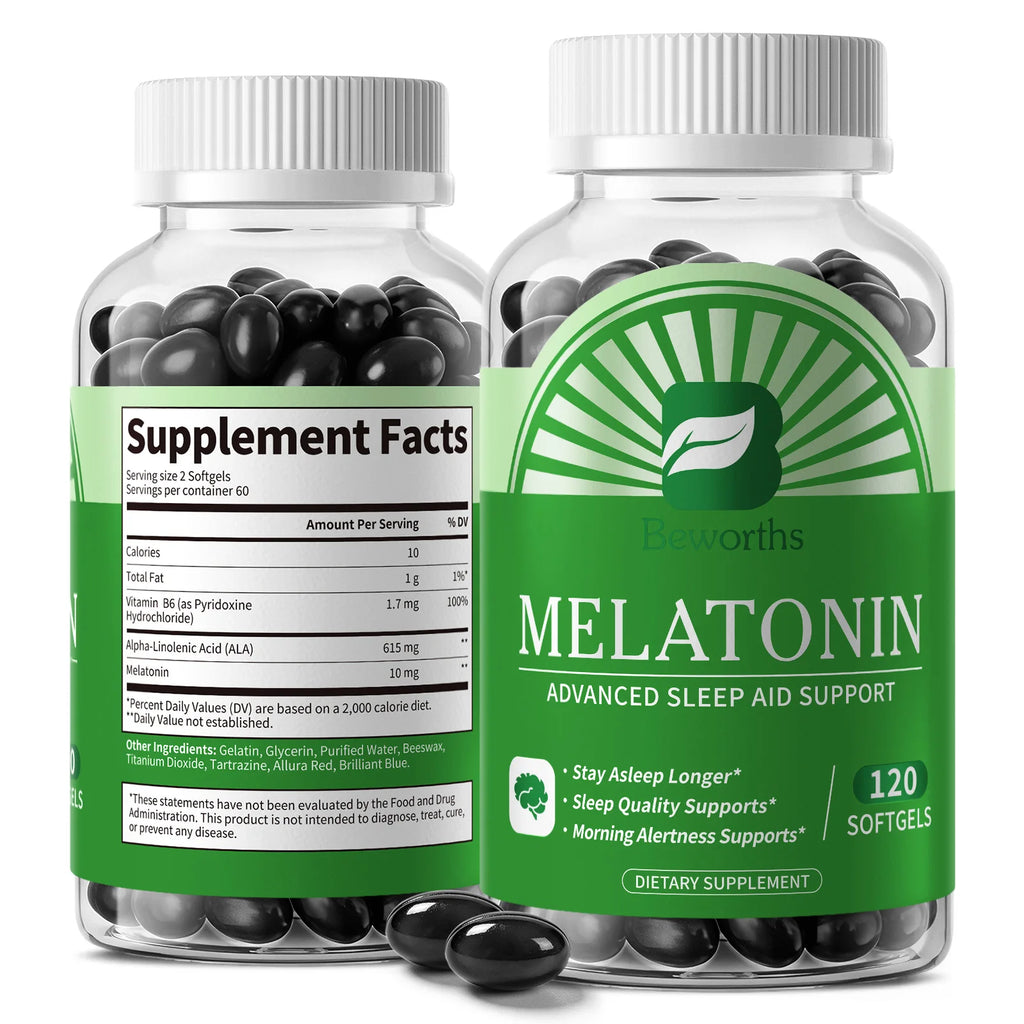 BEWORTHS Melatonin 5mg Vitamin B6 Anti Stress Tools Sleeping Pills Melatonin to Sleep Stay Asleep Longer For Adult Beauty Health