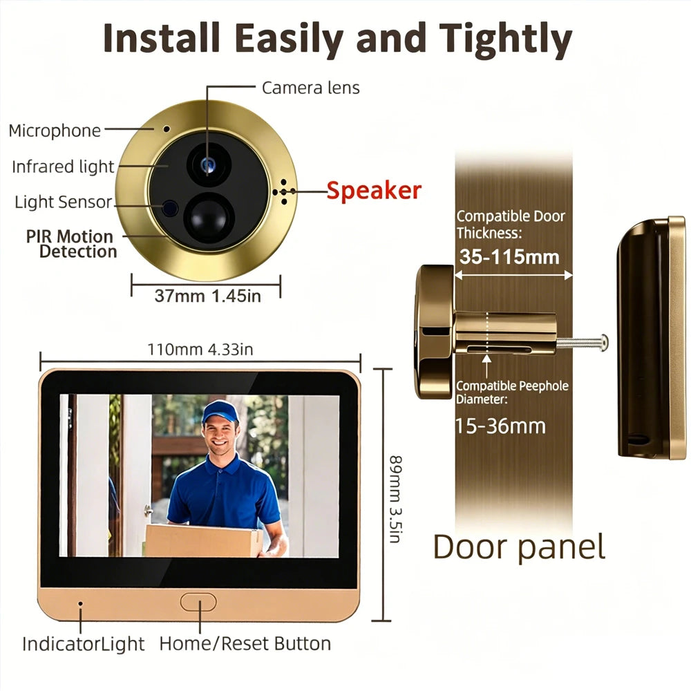 Tuya Smart Two Way Audio Door Eye Viewer With 3MP Camera Tuya 140 Degree Wide Angle Night Vision Video Door Phone Intercom