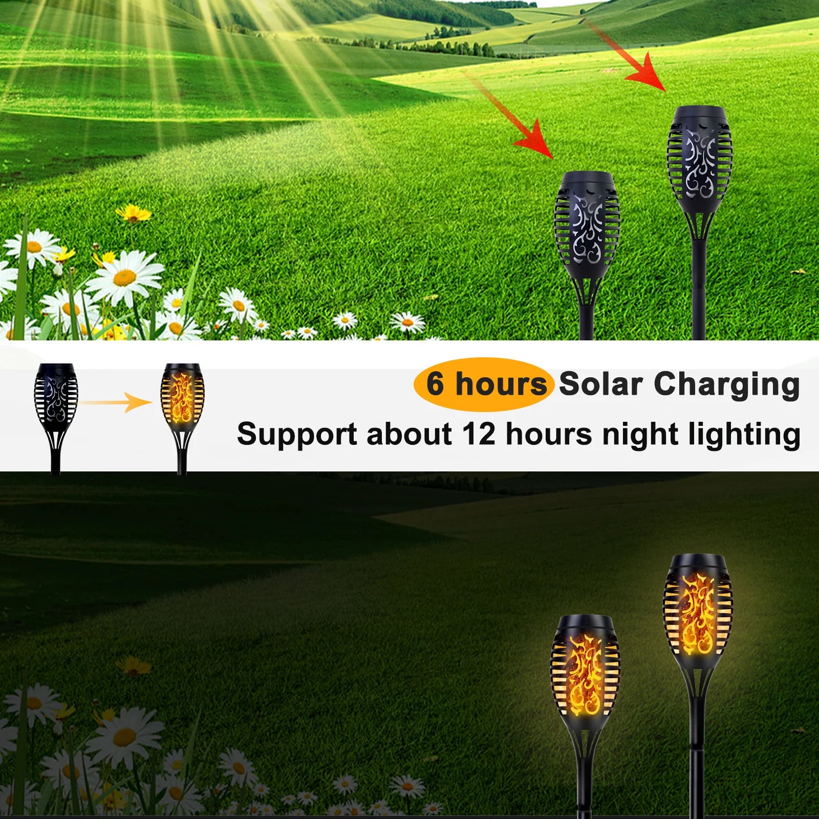 12LED Solar Flame Torch Lights Flickering Waterproof Garden Decoration Outdoor For Lawn Path Yard Patio Floor Lamps