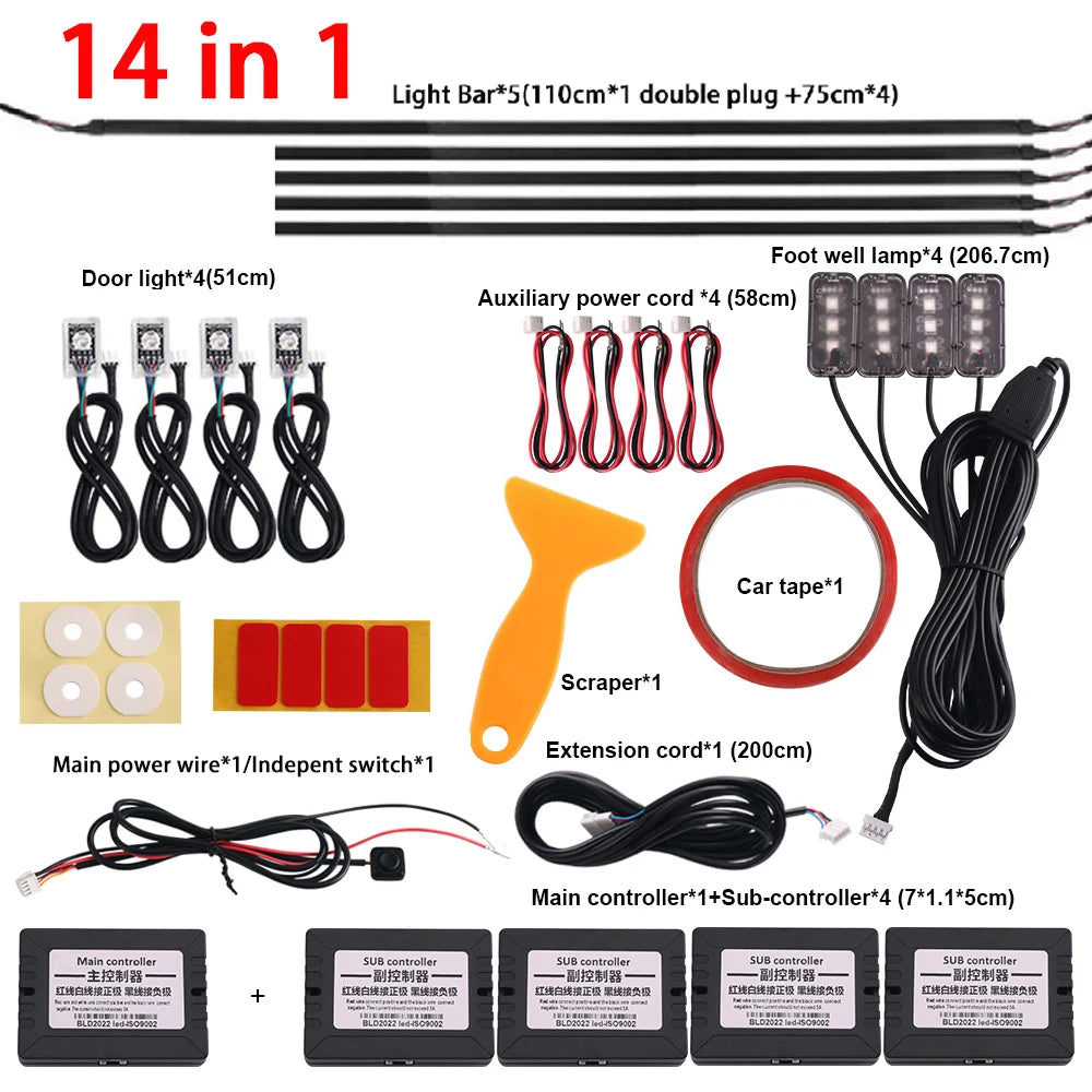 RGB LED Interior Car Strip Lights with App Control and Sync 14 in 1 Not Rainbow Tidesmit