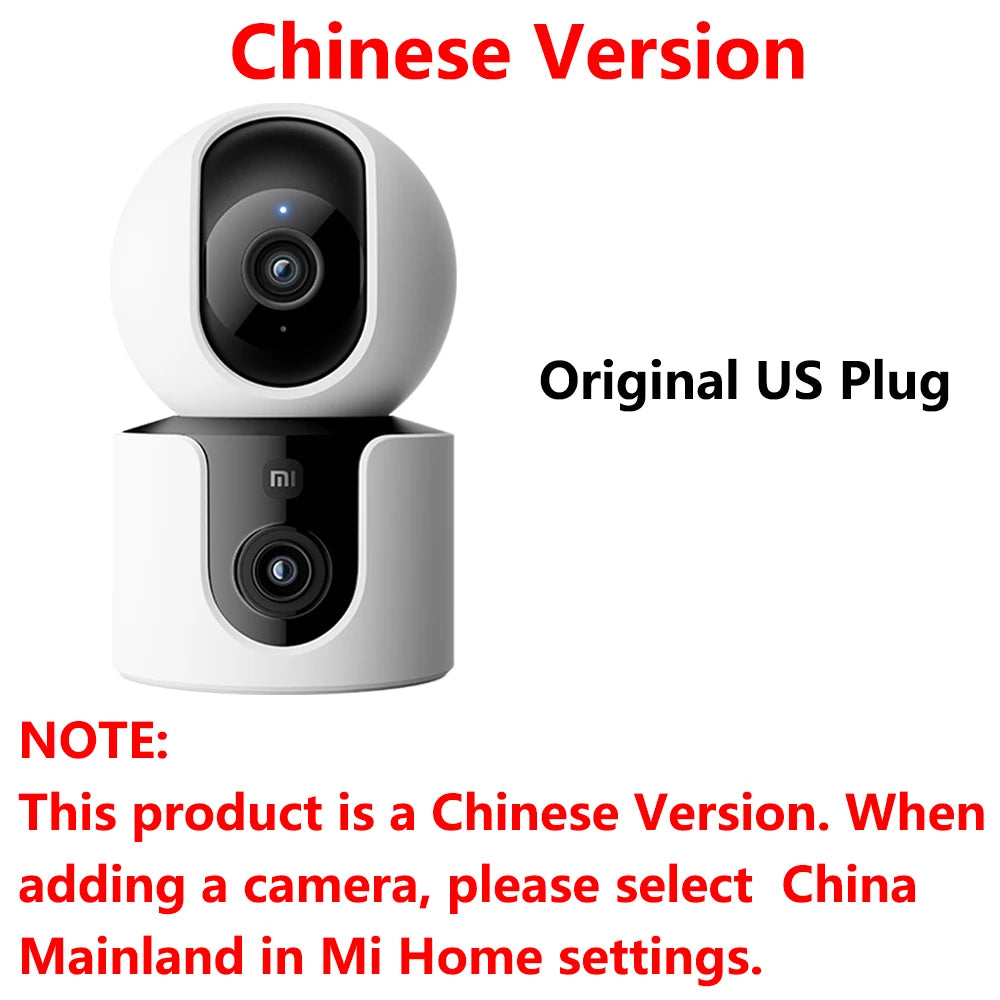 Xiaomi Smart Camera C300 with original US plug and white dual-lens security camera