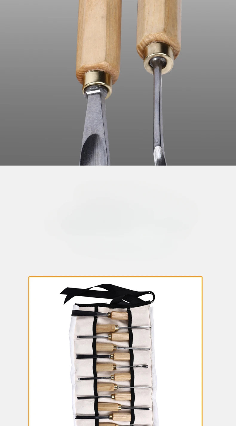 NEW 12pcs Woodworking Chisel Manual Wood Chiseling Wooden Handle Gouges for Carving Wood Carpenter DIY Carving Knife Hand Tools