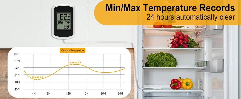 Wired Digital Thermometer Waterproof Indoor Outdoor Temperature Monitor with Min/Max Record 2m Line Probe Sensor for Home Room