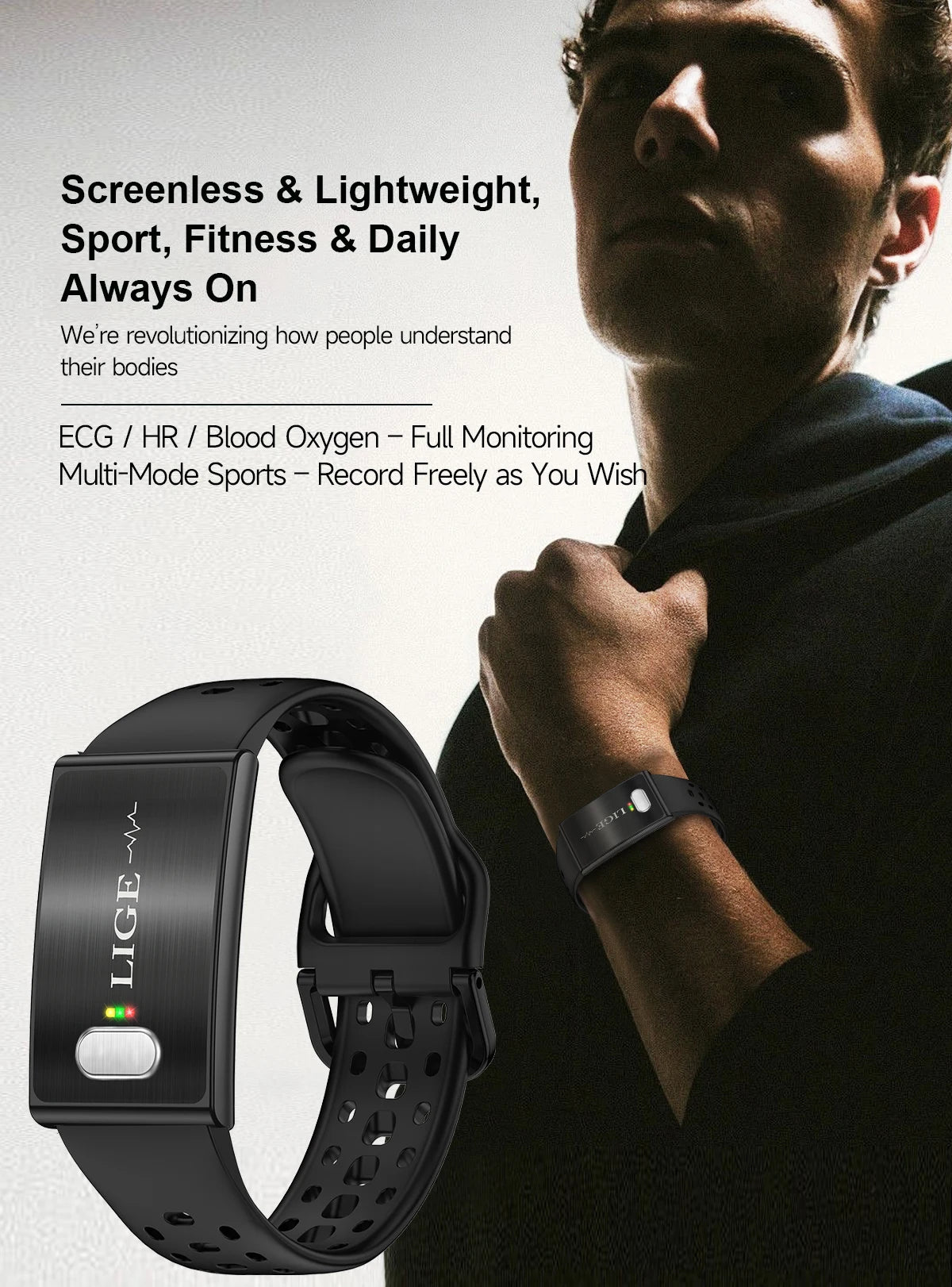 LIGE New ECG+PPG Smart Bracelet Heart Rate Health Monitoring Thermometer HPV Test Reports Waterproof Sports Tracker Smart Watch