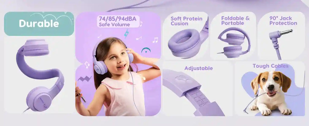 Kids Wired Headphones - Stereo Sound & Durable 3.5mm Plug Tidesmit