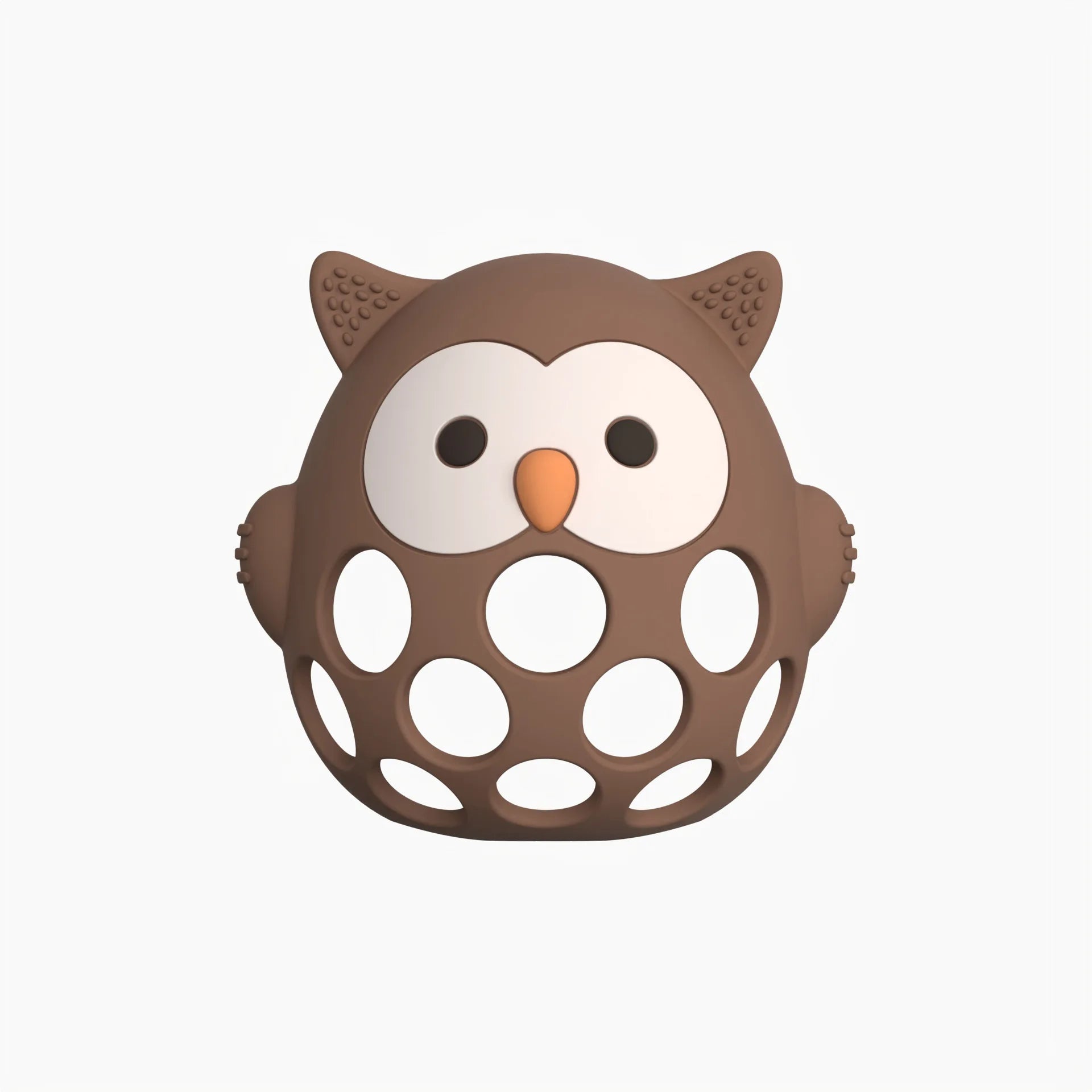 Brown owl silicone baby teething toy for soothing relief.