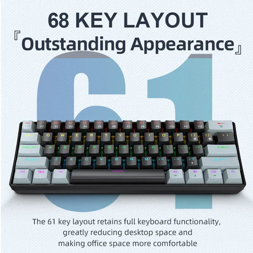 APAYADO 61-key mechanical gaming keyboard with black and grey keycaps, Phantom RGB lighting, and a compact 60% layout.
