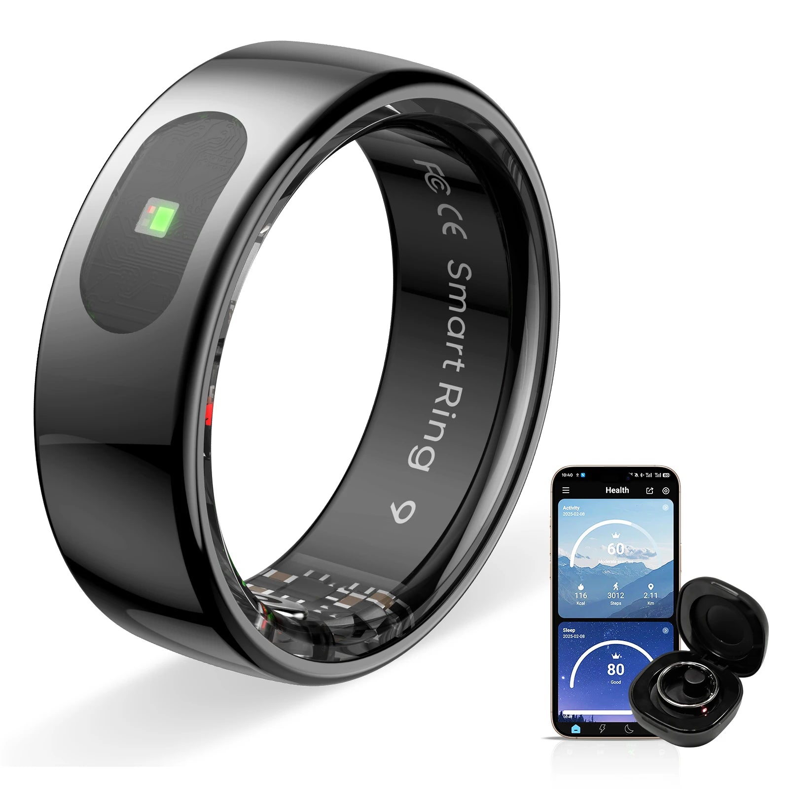 R08 Smart Ring with Charging Case Men Women Health and Sleep Monitor Heart Rate Monitoring 5ATM Waterproof Multi Sport Mode