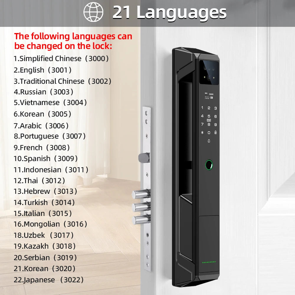 RAYKUBE 21-language Voice Camera Palm Vein Smart Fingerprint Lock Face Recognition Digital Lock With Video Call P85
