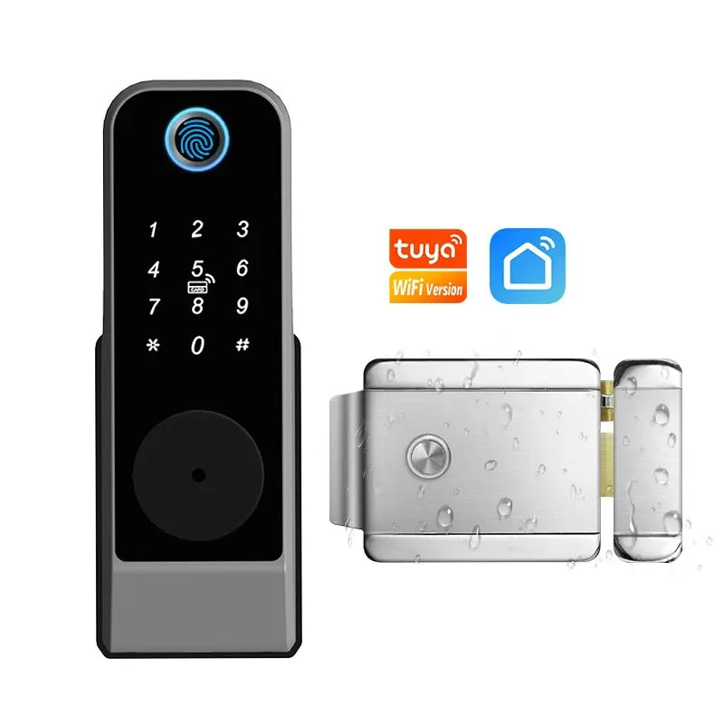 Tuya WiFi Smart Door Lock TTLock BLE APP Fingerprint Password IC Card Key One-Press Indoor Unlock IP66 Waterproof Gate Door Lock