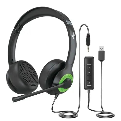USB PC Headset with Noise Cancelling Mic for Office & Studio Calls green Tidesmit