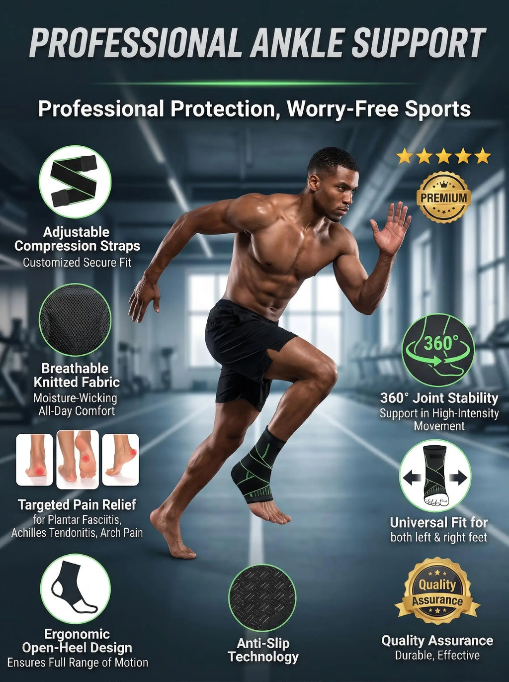 VBOSI Ankle Brace Compression Support Sleeve with Adjustable Strap for Men Women, Breathable Knitted Ankle Support for Sprain, S