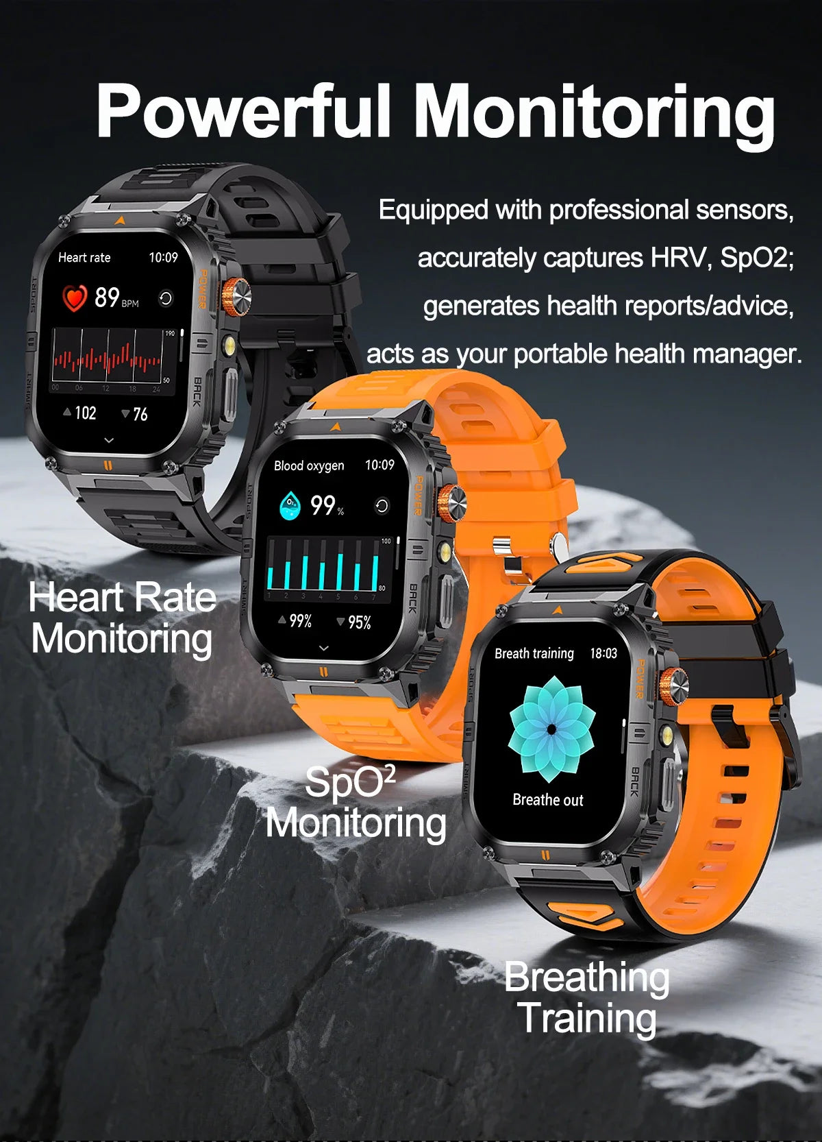 Hot Sell Gifts 2026 New Military SmartWatch Men Outdoor Sports IP68 Waterproof  LED Bluetooth Call Health Monitoring Men Women