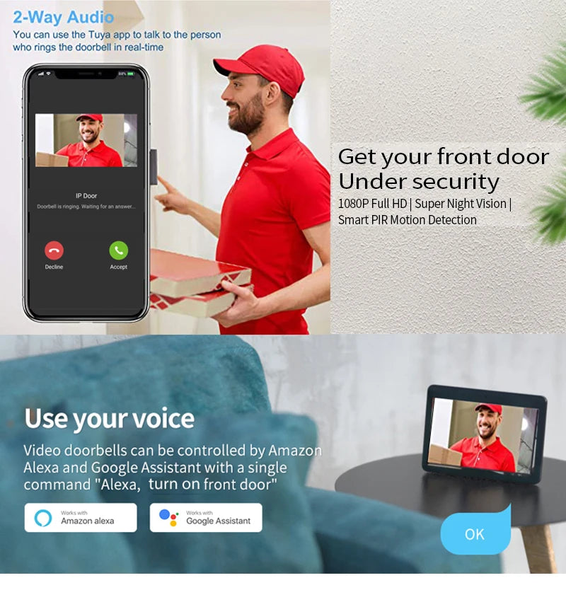 Support Tuya app WiFi visual intercom doorbell system 7/10 inch touch screen indoor monitoring intelligent villa home security