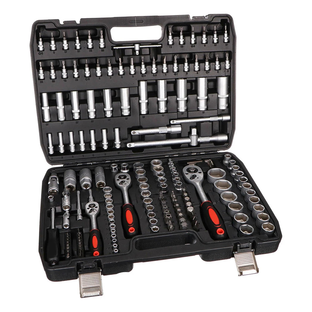 Podofo 172PCs 24-Tooth Socket Set Car Repair Tool Ratchet Spanner Wrench Set for Workshop or Garage 1/2-inch 3/8" and 1/4" Ratchet Wrench Tool Kit