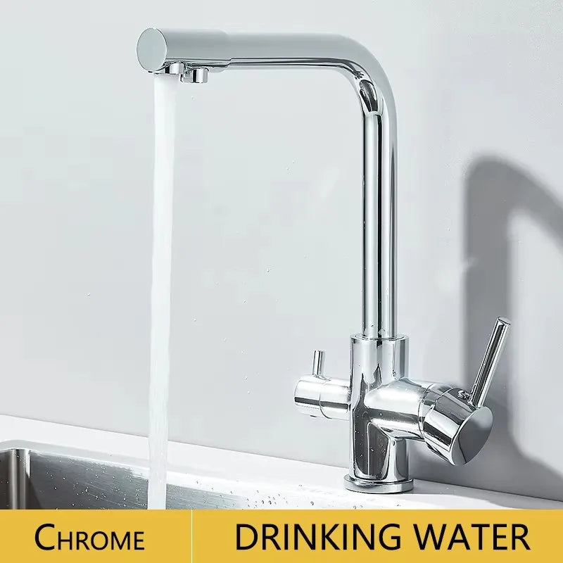 Kitchen Faucet Dual Swivel Spout Drinking Water Filter Purifier Vessel Sink Mixer Tap Hot and Cold Water