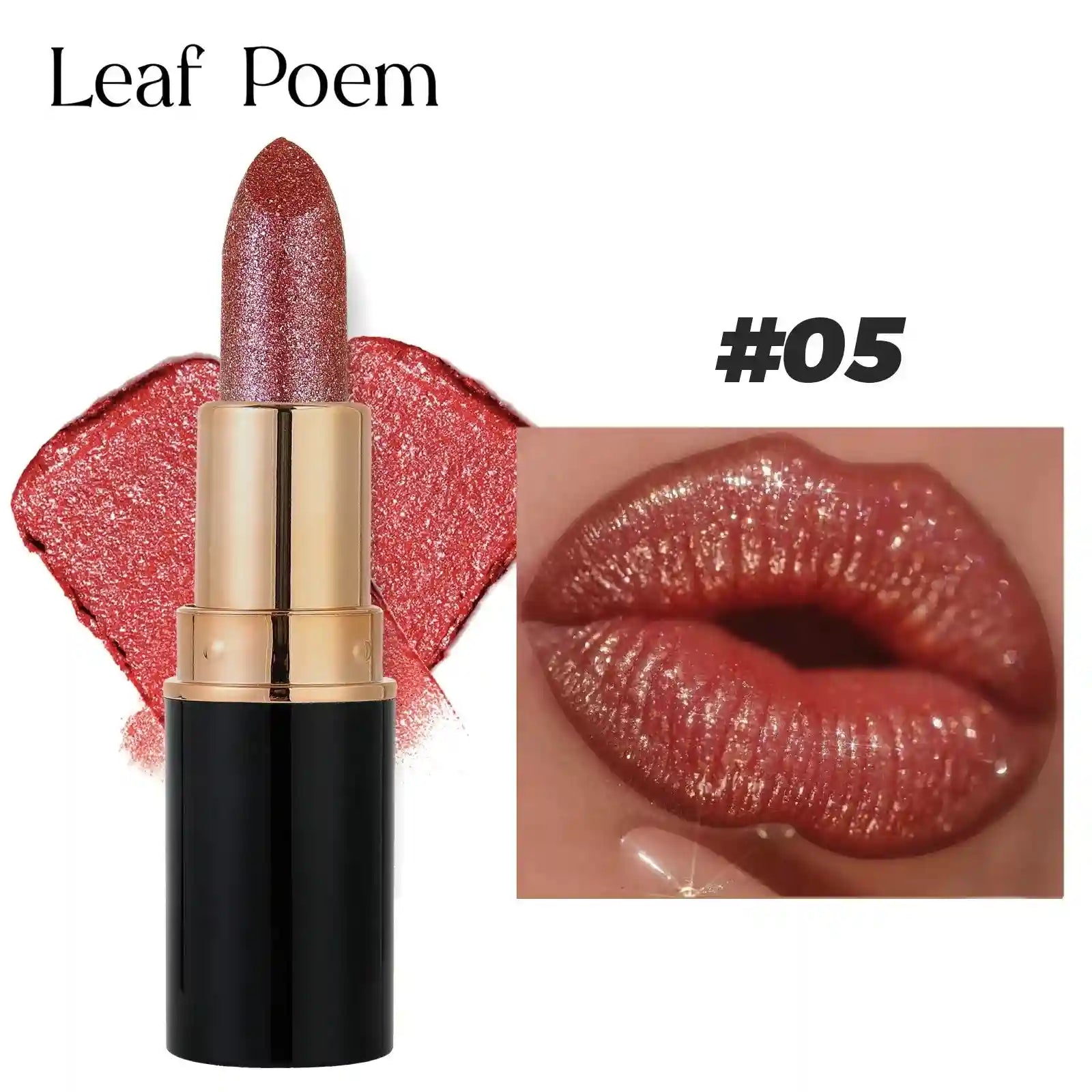 Metallic Glitter Waterproof Lipstick - Long-Lasting Shimmer Formula Lip Care 05 Tidesmit