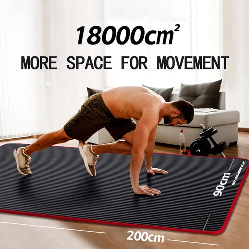 15mm NBR thick anti-slip yoga mat, smart yoga mat category, side view of man exercising on large home fitness floor mat.