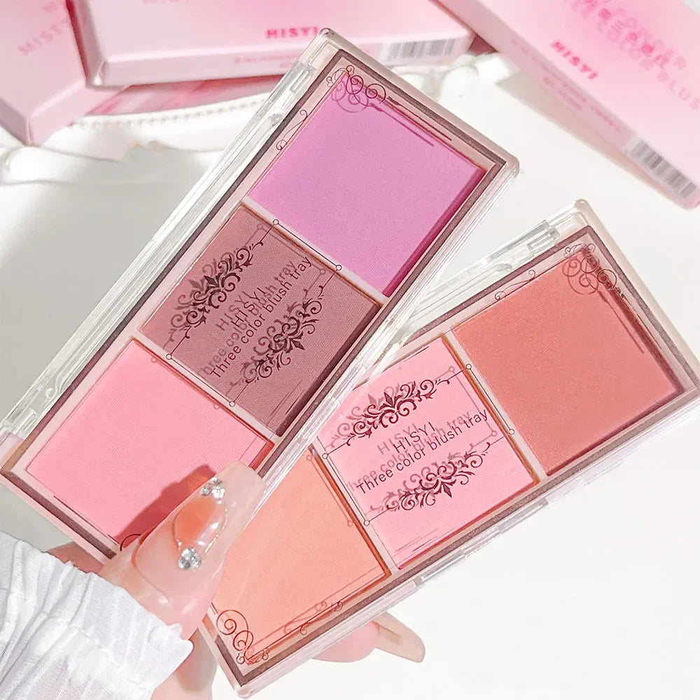 Tidesmit 3-Color Cheek Red Plate for natural nude matte milk tea orange eye shadow and face makeup texture close-up