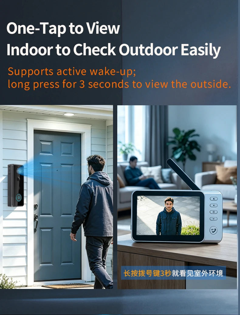New Waterproof Wireless Doorbell Camera 4.3in IPS Screen Active Wake-Up Video Intercom Doorbell 1080P Home Security Door Bell
