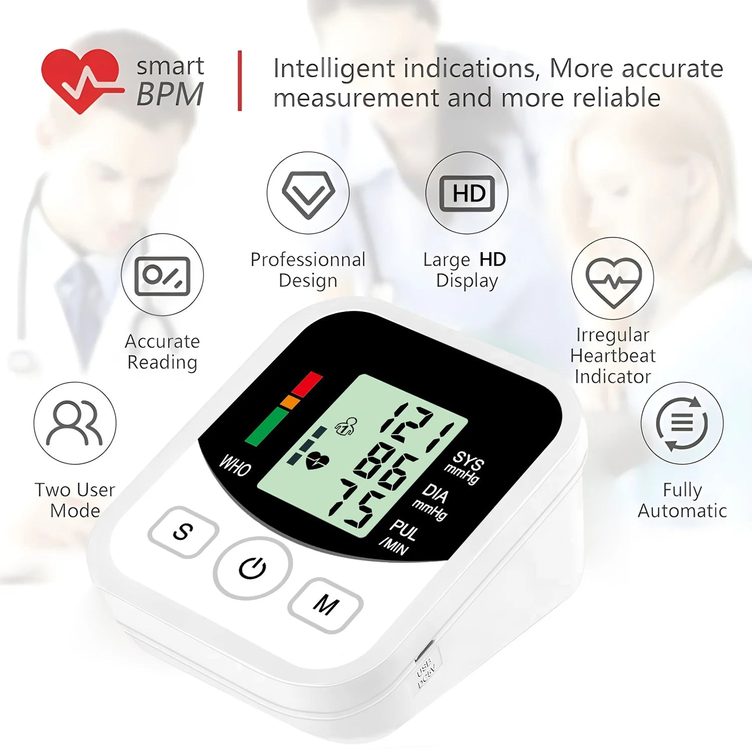 Digital Blood Pressure Monitor Upper Arm Automatic BP Cuff Machine Tonometer LED Sphygmomanometer for Home Use Health Care