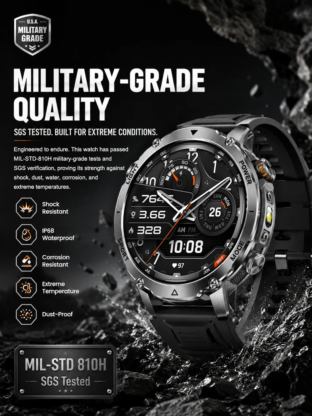 New GPS Sapphire Glass Smartwatch Business men 1.7-inch AMLED Screen Clock 1400mAh Battery 10ATM waterproof Titanium alloy Watch