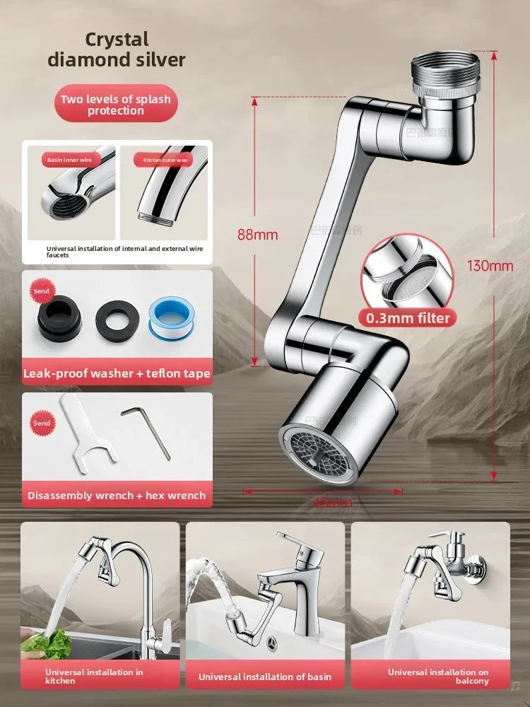 Robotic Arm Universal Faucet Extender Rotatable Nozzle Washbasin Multi-functional Universal Connector Splash-proof Artifact