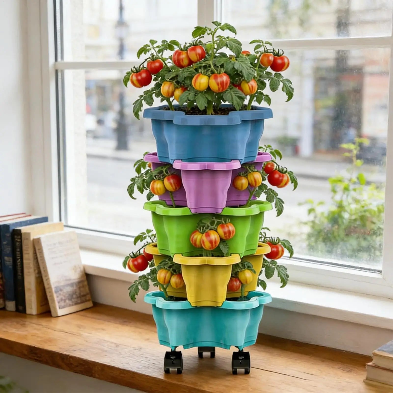 4/5 Tiers Flowerpot Vertical Tower, Stackable Flowerpot Multi-Layer Plastic Flower Pot for Garden Strawberry Tarts Potato Tarts