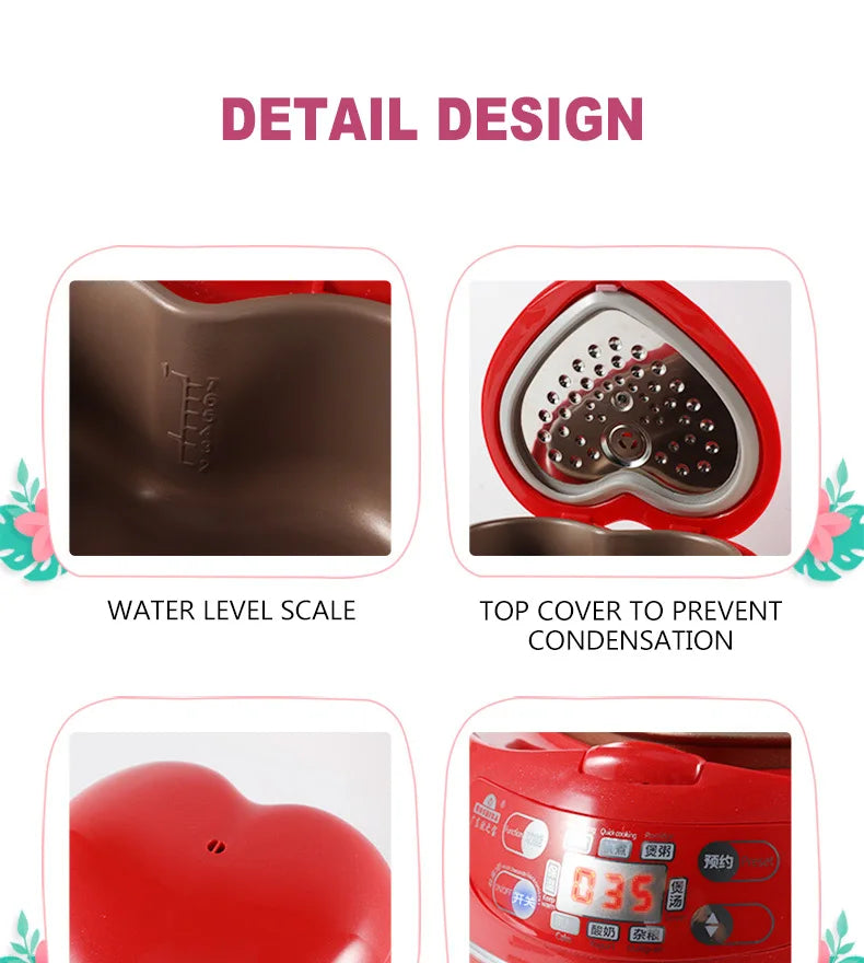 Rice cooker detail: water level scale and top cover to prevent condensation