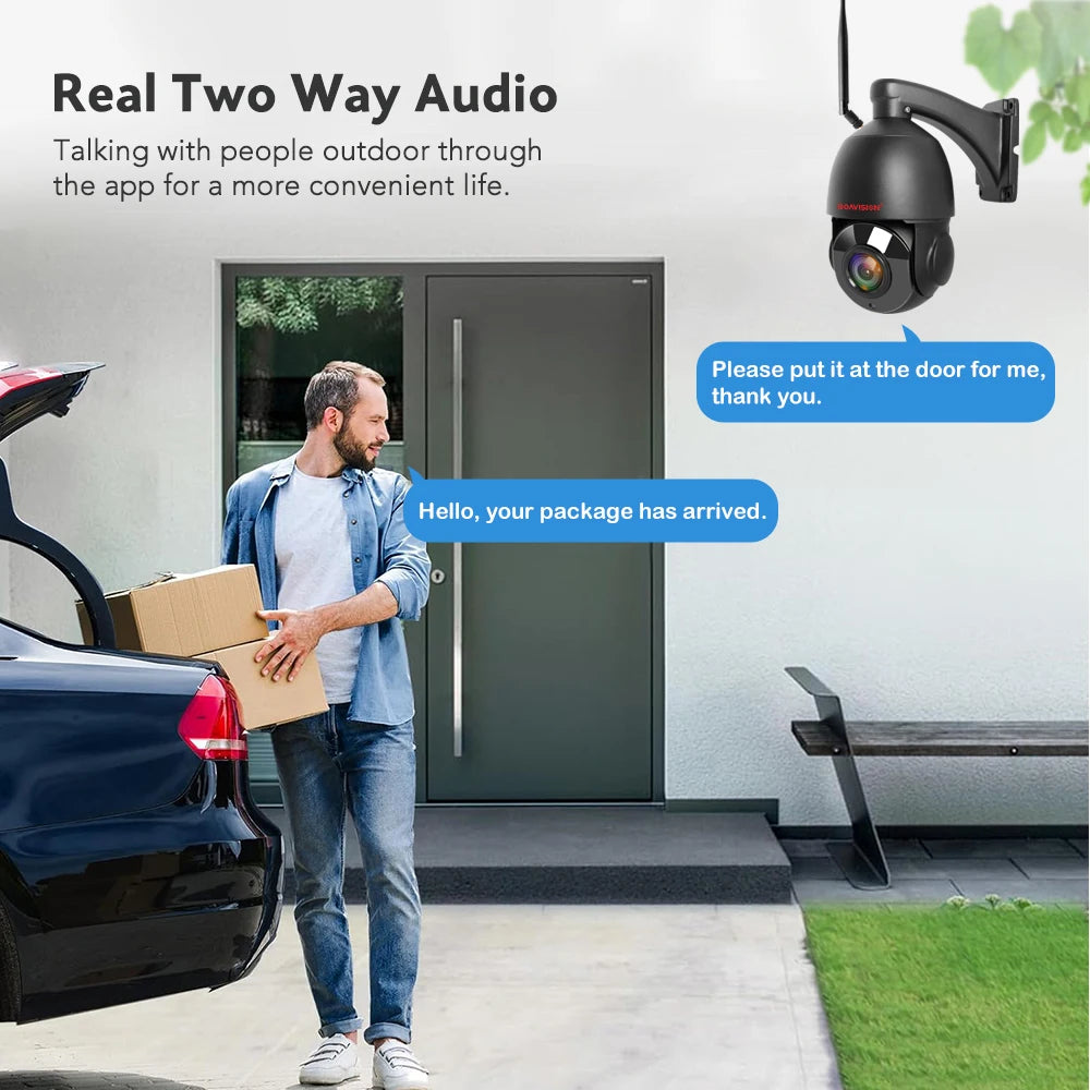 Outdoor IP Camera WIFI POE PTZ 30X Zoom 4K 8MP AI Auto Tracking Humanoid Detection Two Way Audio Security Camera