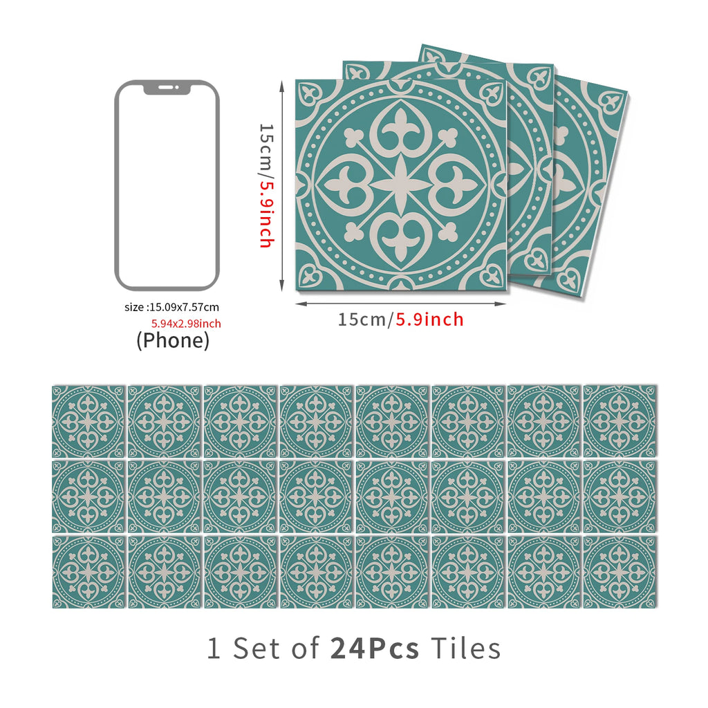 15x15cm Moroccan Style Peel and Stick Tile Stickers, Self Adhesive Waterproof Wall Decor for Kitchen Bathroom (ART Series)