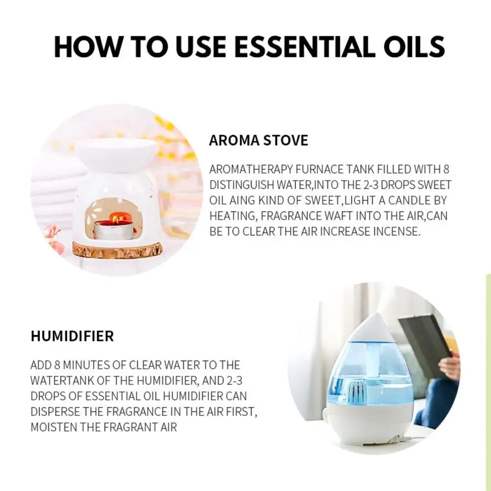 12 Flavors 10ml Essential Oils for Aroma Diffuser Air Humidifier Home Water-soluble Lavender Vanilla Orange Olive Fragrance Oil