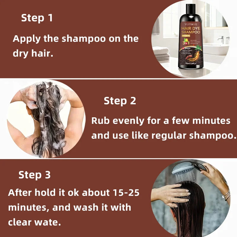 YUITIKUE Light Brown Hair Dye Shampoo 100ml - 3-in-1 Gray Coverage Natural Instant Hair Color Shampoo