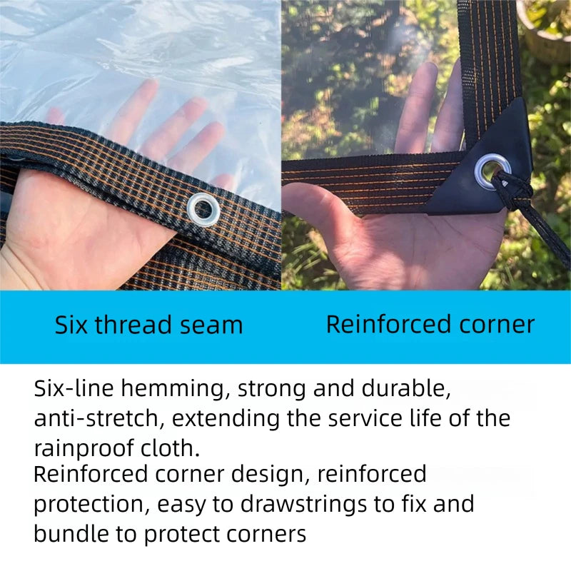 1PC Transparent Rainproof Shading Cloth Tarpaulin Hemming Punching Greenhouse Film Rain Cloth Windproof Plastic Insulation Film