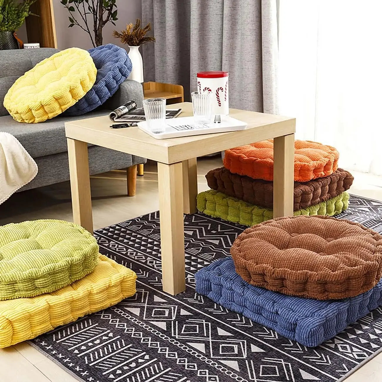 Tufted Seat Cushion Large Square Round Thicken Chair Pad Tatami Floor Pillow Cushion for Home Office Patio Dining Chairs 50x50cm
