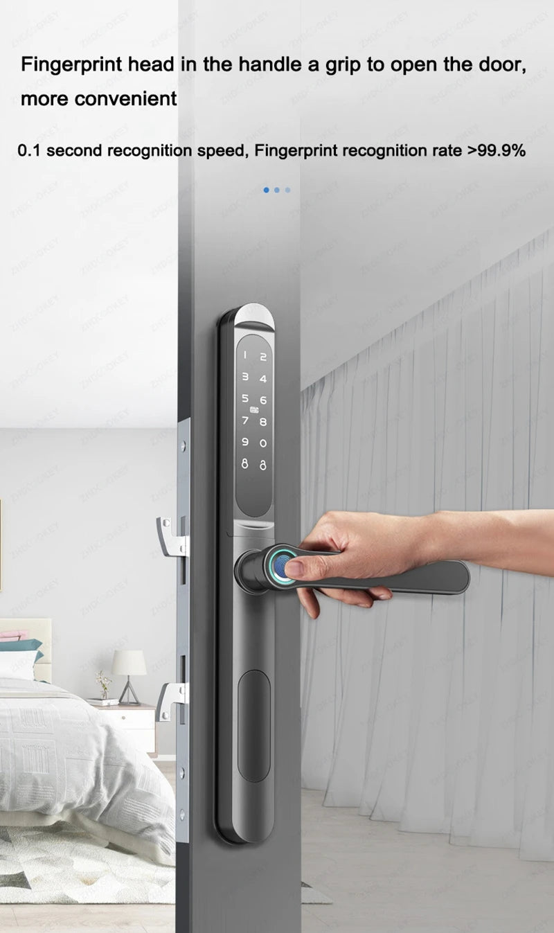 Slim 2.8CM Waterproof Sliding Door Smart Lock Fingerprint Password IC Card Key Compatibility TTlock App & Alexa Biometric Header