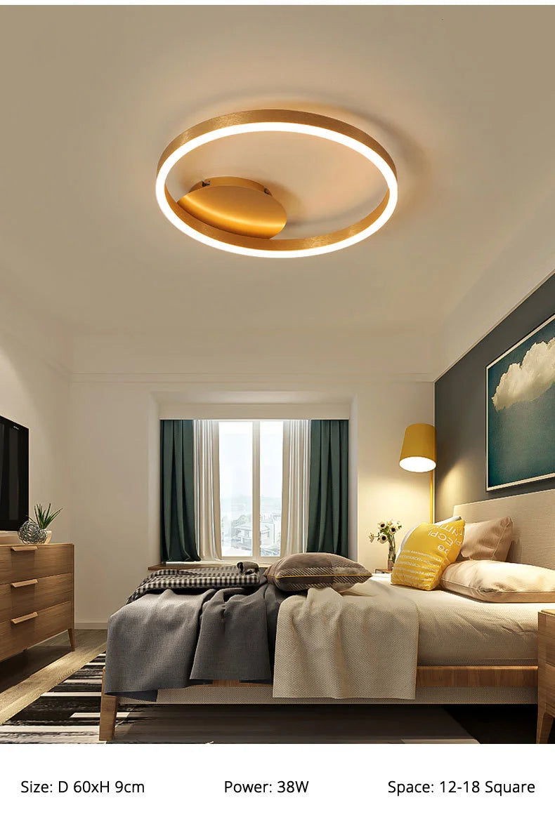 Nordic Creative Led Circle Chandeliers Bedroom Living Dining Room Lighting Chandelier Golden Brown Glossy Lamp Home Indoor Lamps
