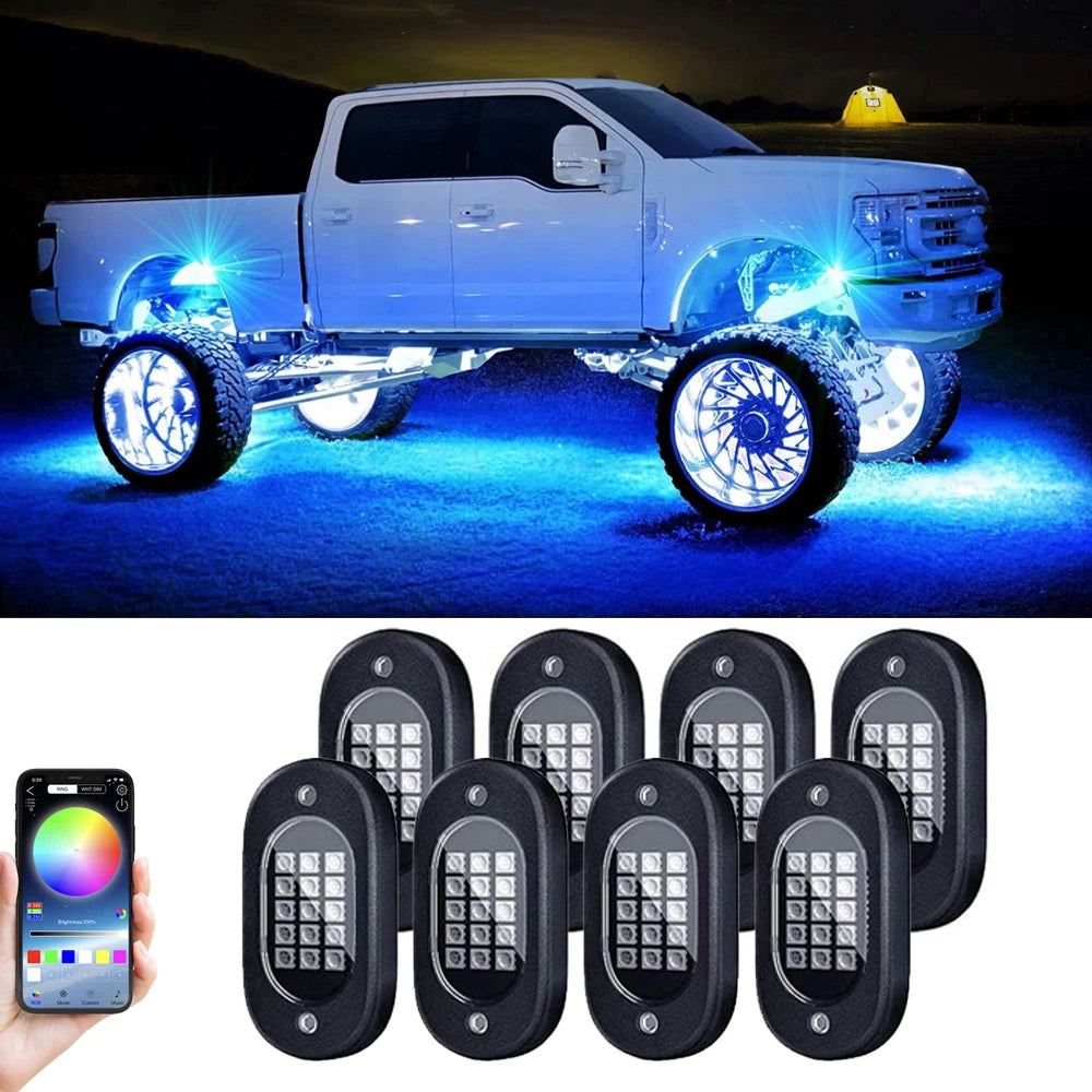 LED Rock Lights for Trucks | 4-12 Pod RGB App-Controlled Underglow Kit 8 pods Tidesmit