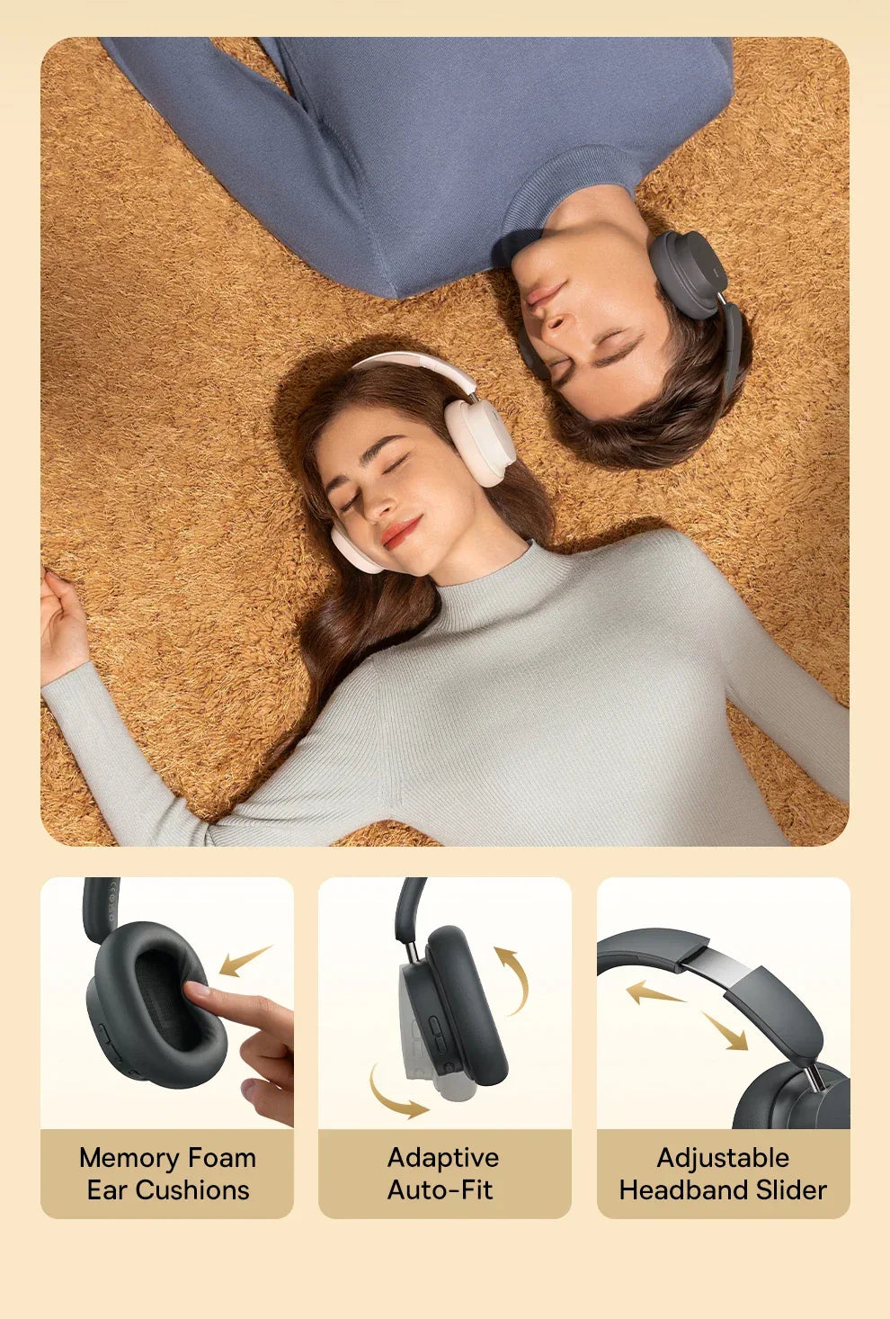 Baseus Wireless Headphones Bluetooth 5.3 HIFI Level Earphone 40mm Driver Foldable Over Ear Headsets 70H Playtime Spatial Audio Tidesmit