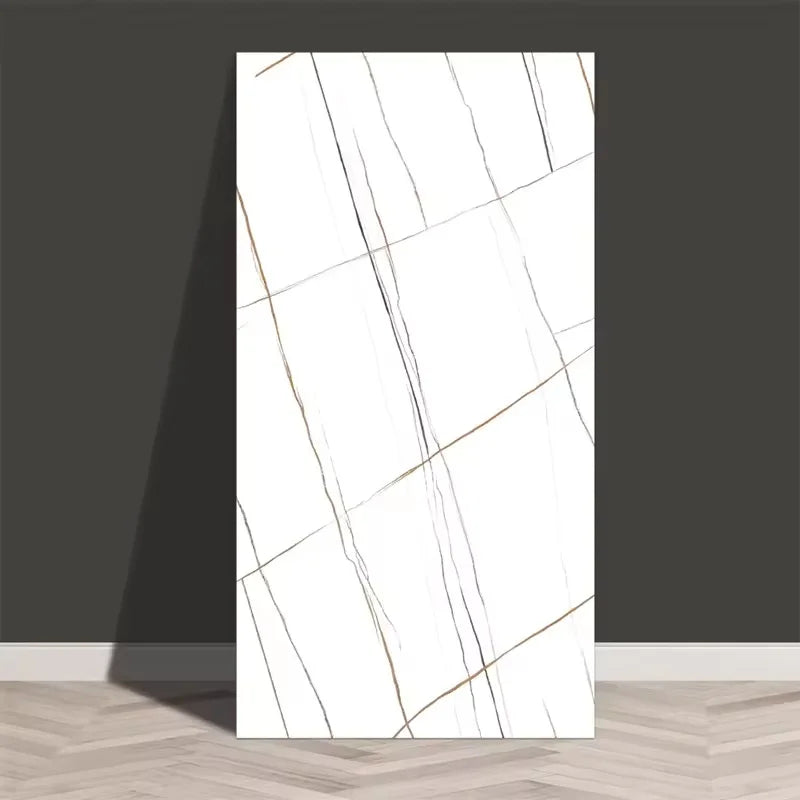 White marble-look self-adhesive PVC tile sticker sheet with thin gold lines, 30x60cm