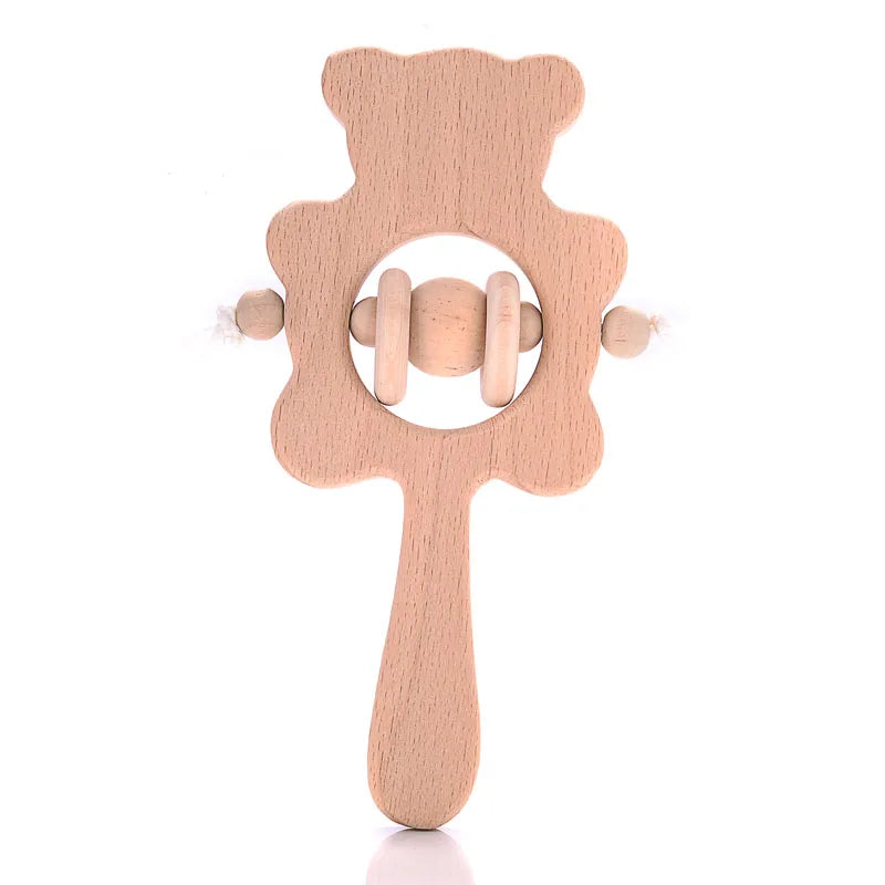 1Pcs Animal Shape Baby Wood Teether Rabbit Owl Beech Wooden Ring Teether Nursing Pendant Baby Rattles Chew Toys