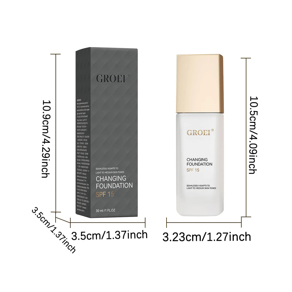 Tidesmit GROEI Changing Foundation SPF15 texture close-up showing lightweight formula and natural finish