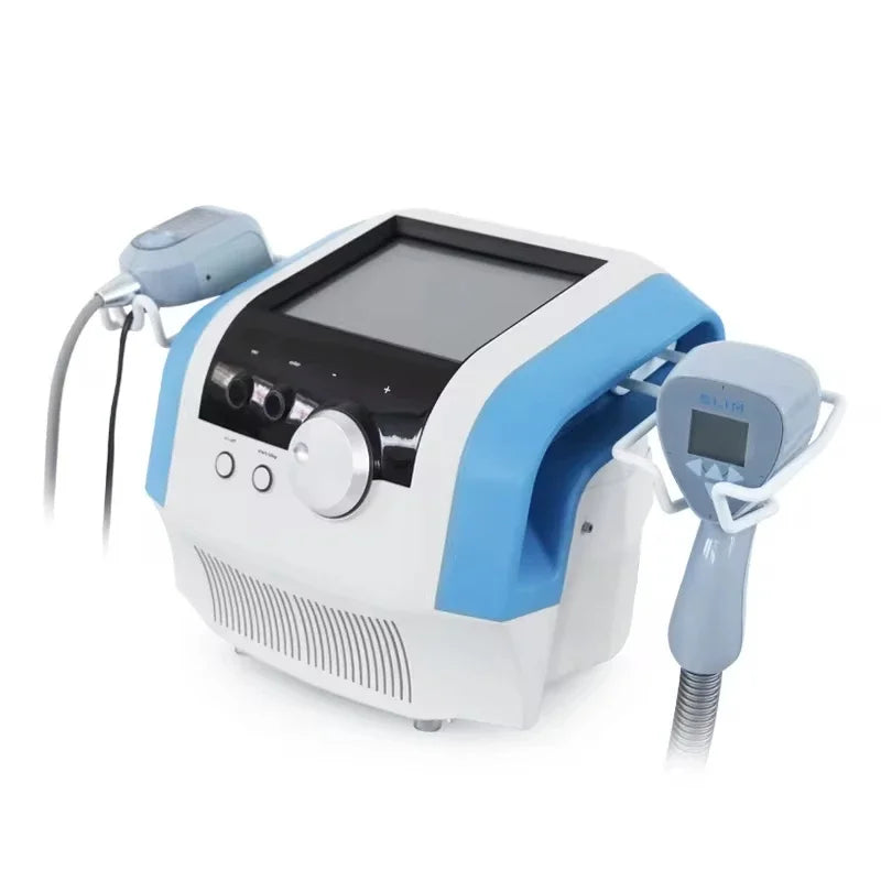 Ultra 360 body contouring and anti-aging machine with touch screen and handheld probes for skin tightening and slimming.