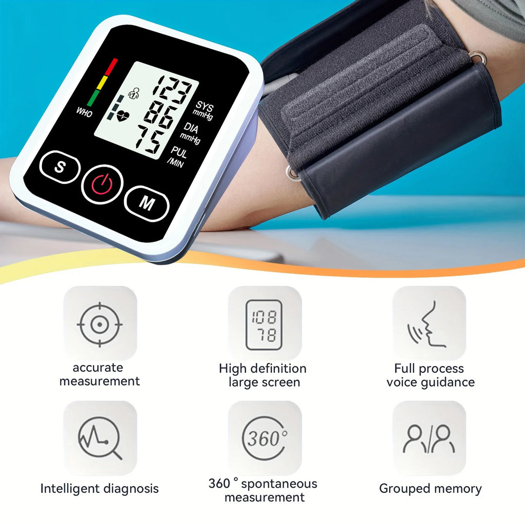 Arm Blood Pressure Monitor LCD Pressure Sensor Monitor BP Automatic Tonometer Digital Tensiometer LED Display Cuff Heart