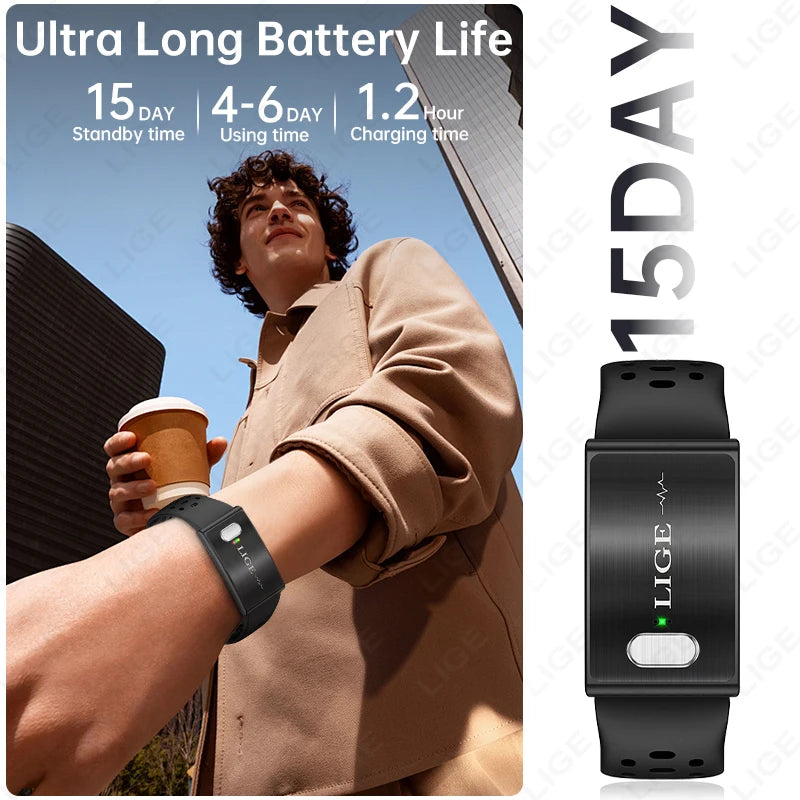LIGE ECG HRV Health Smart Bracelet Heart Rate Blood Pressure Monitoring Body Fat BMI Body Temperature Fitness Tracker Smartwatch