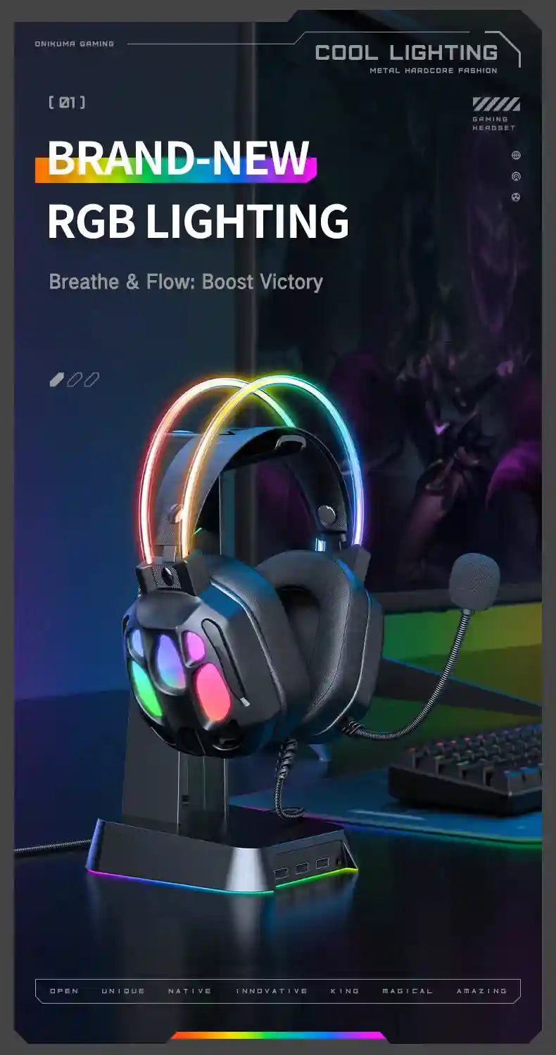 ONIKUMA X89 Gaming Headphones: Surround Sound Over-Ear Wired Headset Tidesmit
