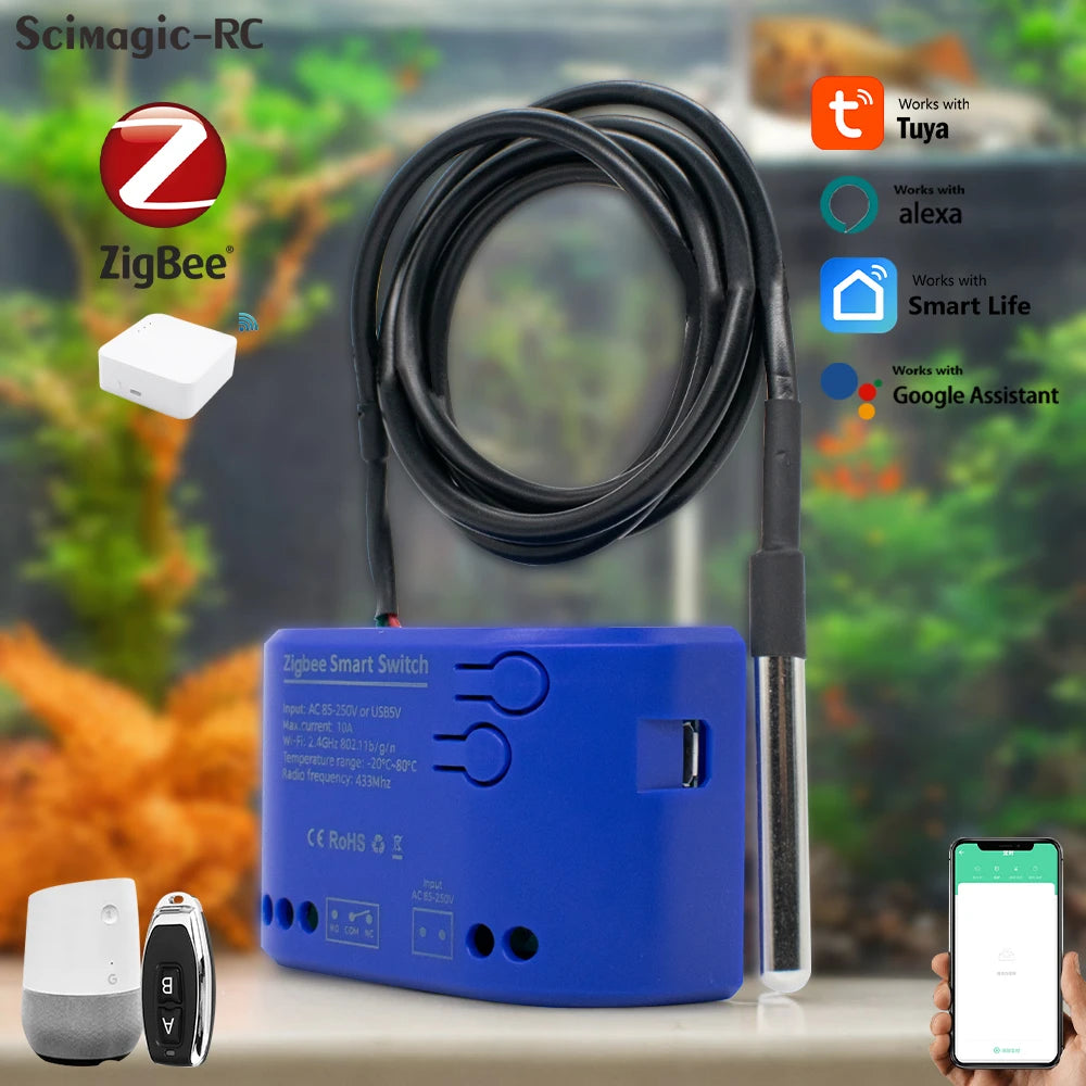 Tuya Zigbee Temperature Sensor WiFi Smart Temperature Switch with 16A 2000W Thermostat Data Monitoring Alexa Compatible