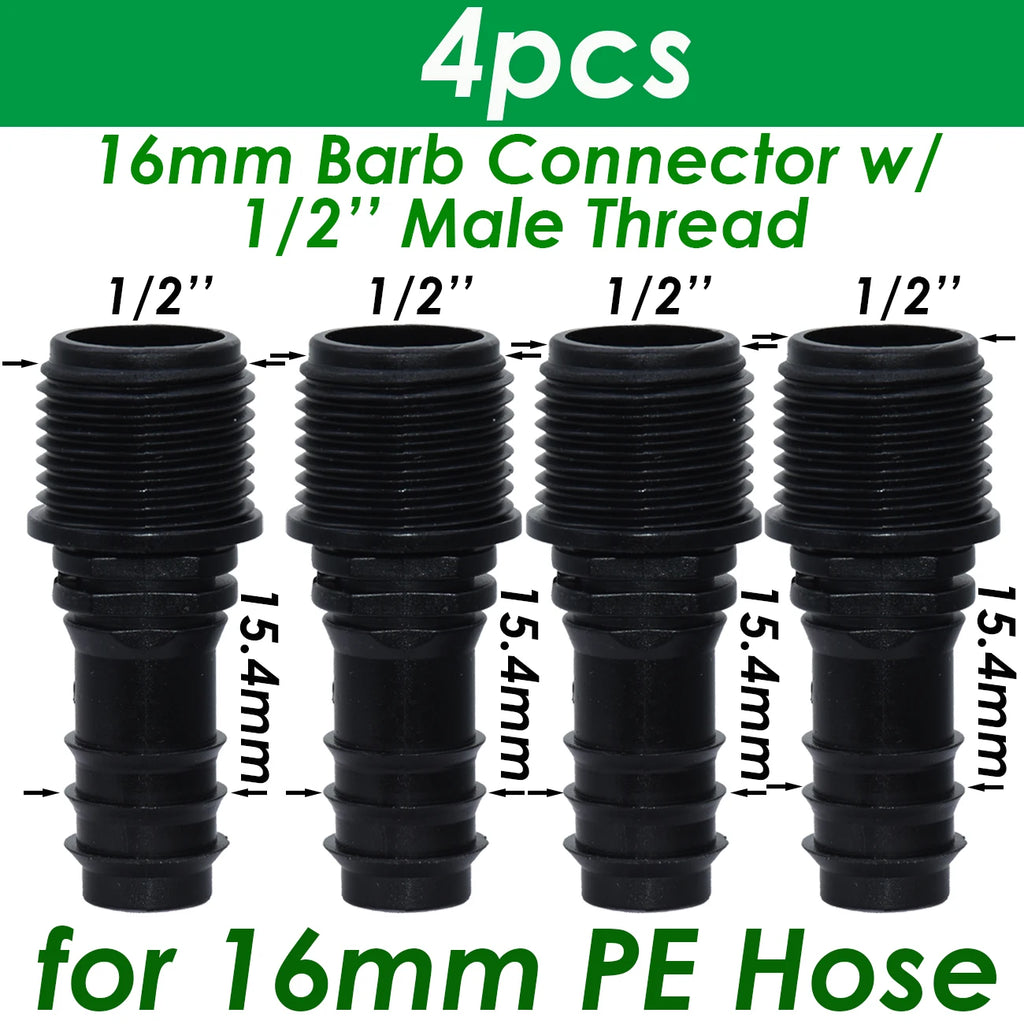 1/2" 3/4" Male Female Thread Connector To Barb 16mm 20mm 25mm PE Hose Adapter Tee Elbow Garden Irrigation Drip Watering System