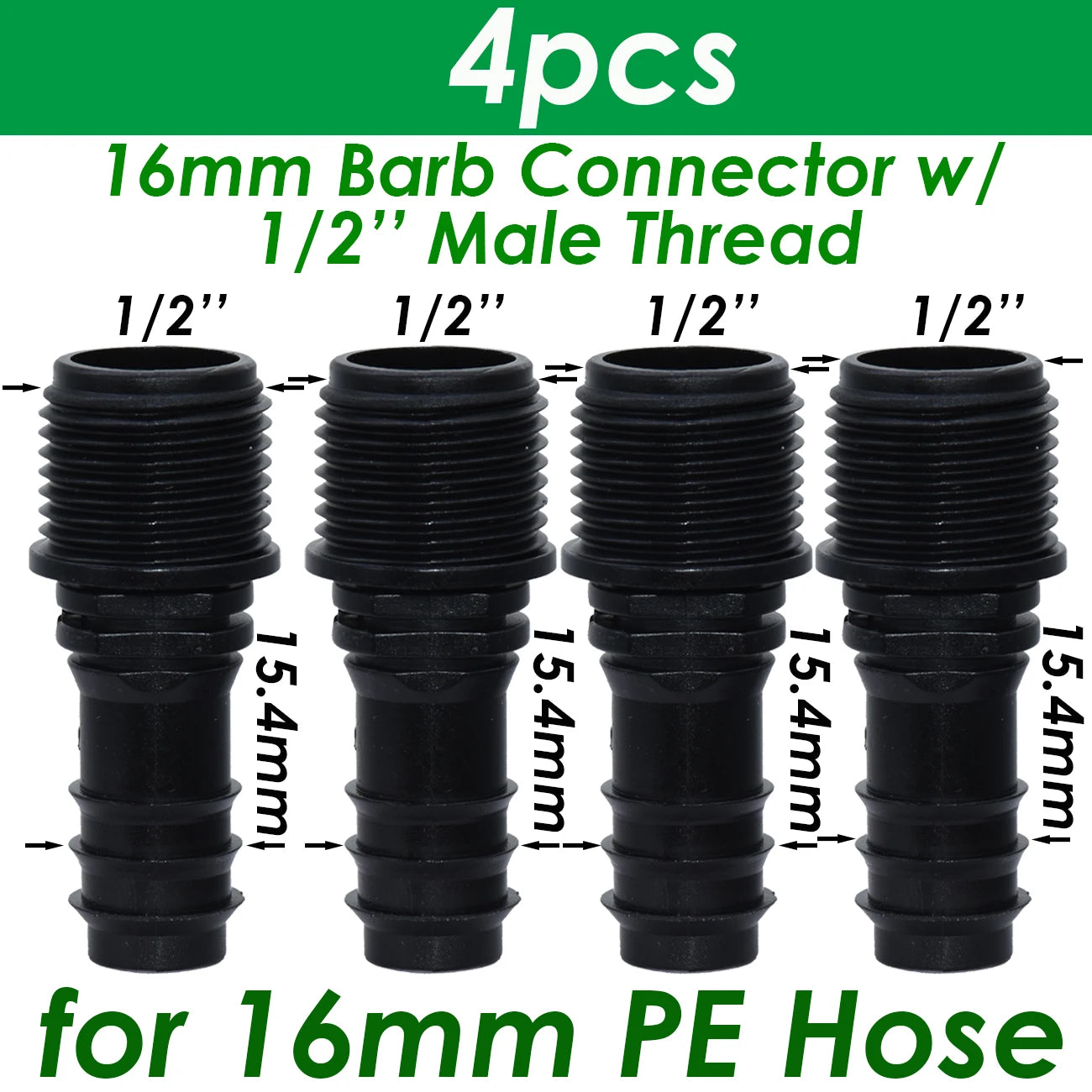 1/2" 3/4" Male Female Thread Connector To Barb 16mm 20mm 25mm PE Hose Adapter Tee Elbow Garden Irrigation Drip Watering System